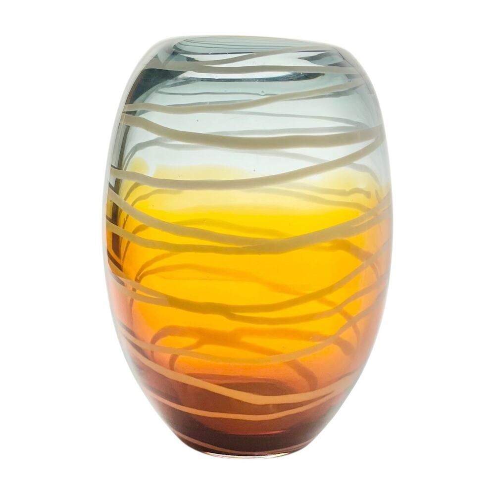 Viterra Gallery Collection Ombré Amber Smokey Gray Barrel Shaped Art Glass Vase